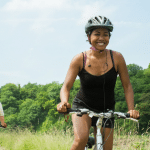 woman riding bike